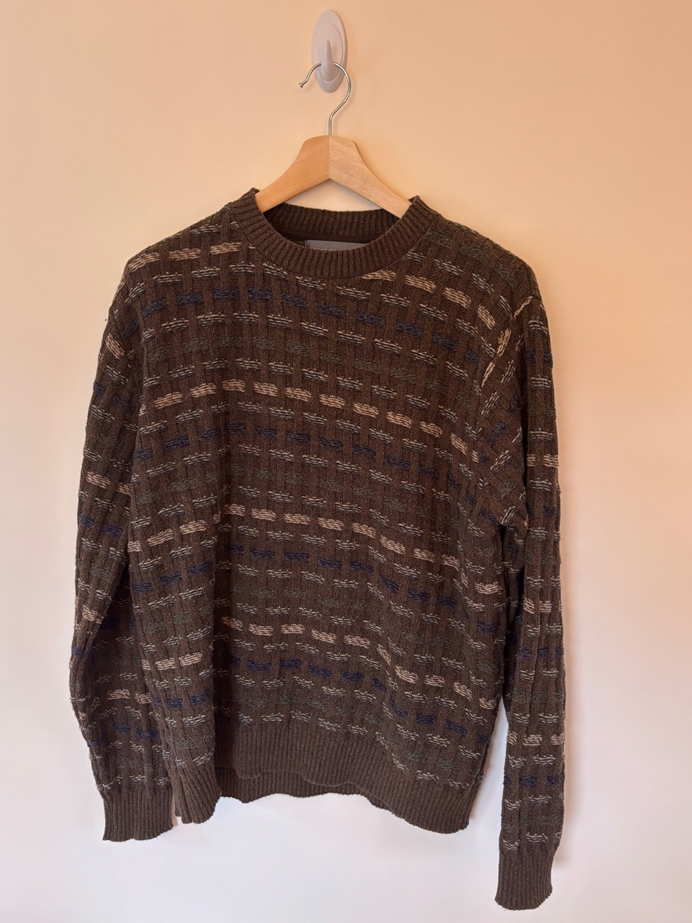 Oscar de la Renta Vintage Brown Patterned Crewneck Sweater